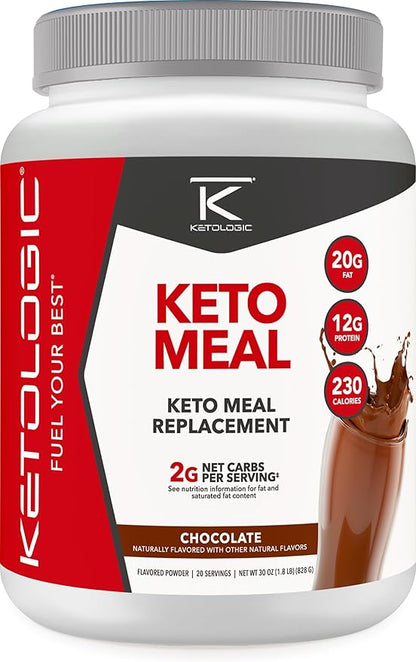 KetoLogic Keto Meal Replacement Shake Powder for Optimal Results + MCT Oil + Grass-Fed Whey - Perfectly Formulated Macros for Ketosis - 20 Servings - Chocolate