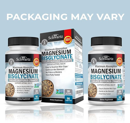 Magnesium Bisglycinate 100% Chelate No-Laxative Effect - Maximum Absorption & Bioavailability, Fully Reacted & Buffered - Healthy Energy Muscle Bone & Joint Support - Non-GMO Project Verified - 90 ct