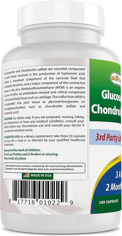 Best Naturals, Glucosamine Chondroitin and MSM Joint Supplements, 2600 mg per Serving, (180 Count (Pack of 3))