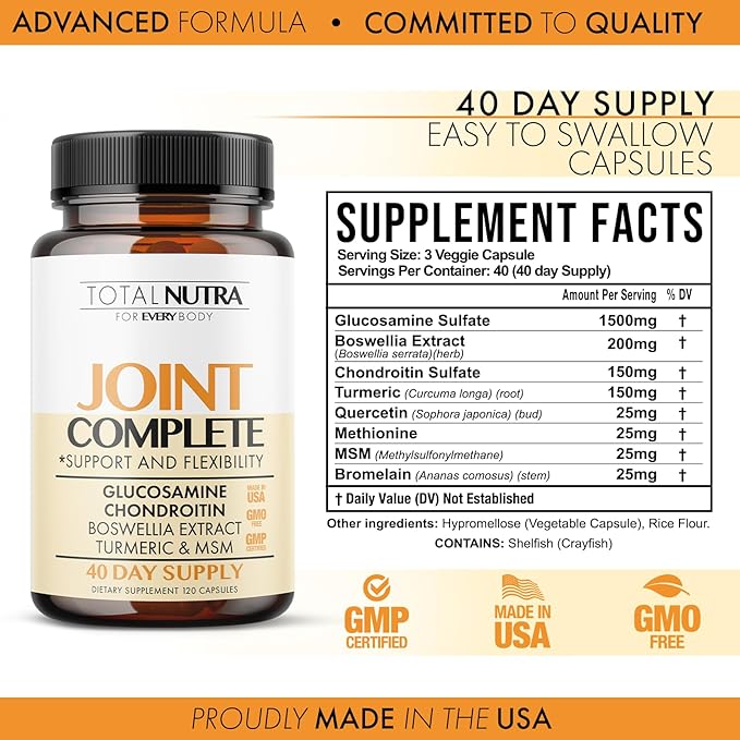 Glucosamine Chondroitin MSM Turmeric 2100mg – Joint Complete Capsules, Advanced Joint Support Supplement for Adults Hands Back Knee Mobility – Bone & Joint Health Supplements for Men & Women (4 Pack)