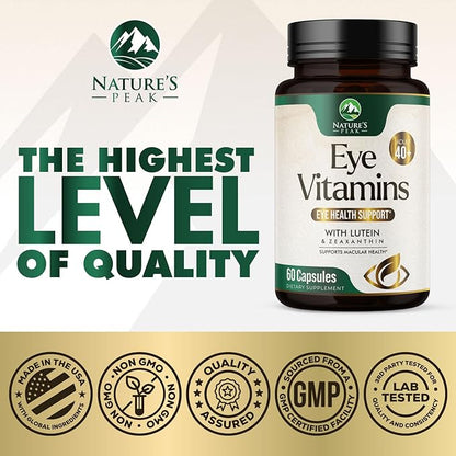 Nature's Peak Eye Vitamin & Mineral Supplement, Contains Zinc, Vitamins C, E, Lutein, & Zeaxanthin, Supports Eye Strain, Vision Health for Adults, Non-GMO, Vegan Eye Vitamins Supplement - 60 Capsules