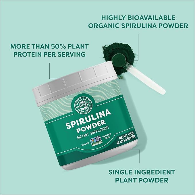 Vimergy Natural Spirulina Powder, 166 Servings – Value Size – Greens Powder – Nutrient Dense Blue-Green Algae Superfood for Smoothies & Juices – Immune Support - Non-GMO, Gluten-Free, Vegan & Paleo
