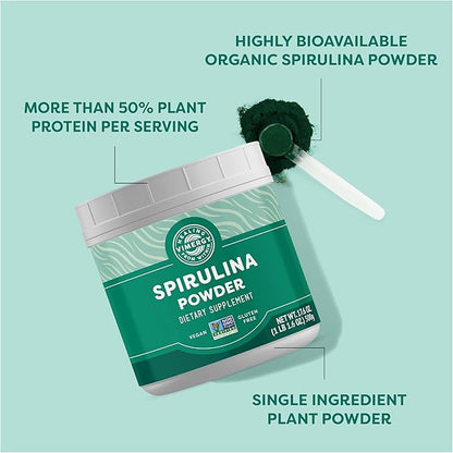 Vimergy Natural Spirulina Powder, 166 Servings – Value Size – Greens Powder – Nutrient Dense Blue-Green Algae Superfood for Smoothies & Juices – Immune Support - Non-GMO, Gluten-Free, Vegan & Paleo