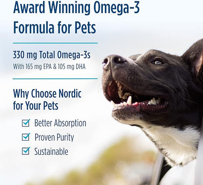 Nordic Naturals Omega-3 Pet, Unflavored - 90 Soft Gels - 330 mg Omega-3 Per Soft Gel - Fish Oil for Dogs with EPA & DHA - Promotes Heart, Skin, Coat, Joint, & Immune Health