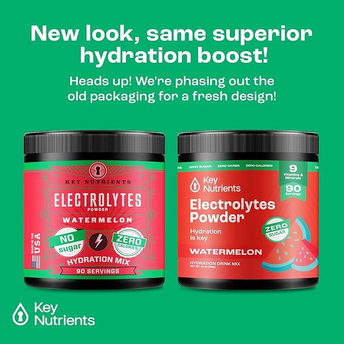KEY NUTRIENTS Multivitamin Electrolytes Powder No Sugar - Refreshing Watermelon Electrolyte Powder - Endurance & Energy Supplement - Hydration Powder - No Calories - 90 Servings - Made in USA