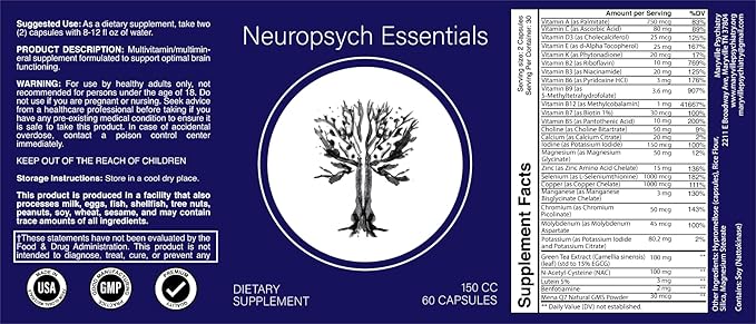 Neuropsych Essentials Brain Support Supplement, Boosts Cognitive Performance & Healthy Brain Function - Neuroprotective Formula by Dr. Justin Lapollo, Multivitamin/Multimineral, 60 Capsules