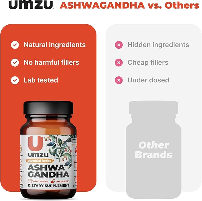 UMZU Ashwagandha Advanced Stress & Cortisol Support Supplement, Memory, Focus, Cognition, 24-Hour Extended Release (30 Day Supply | 30 Capsules)