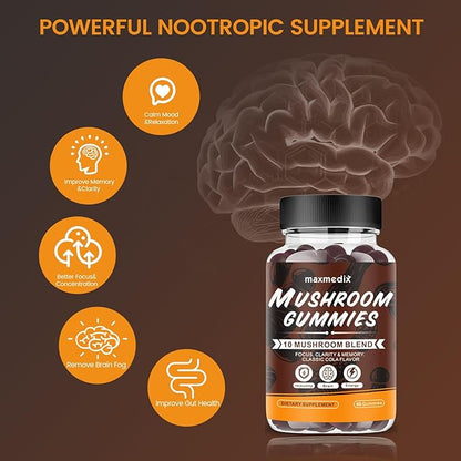 Mushroom Gummies - 10x Mushroom Supplement with Ashwagandha and Lions Mane - Brain Booster, Immune Support, Energy - Mushroom Supplement for Men & Women 90 Coke Gummies