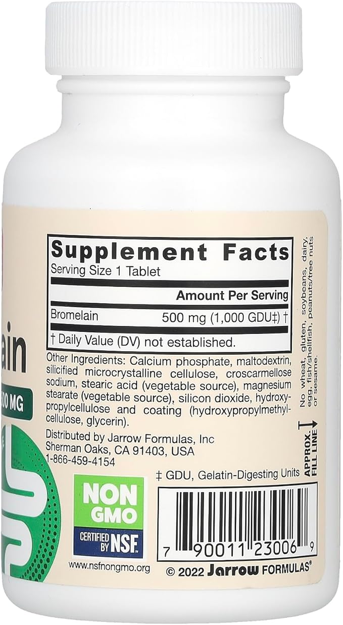 Jarrow Formulas Bromelain Tablets, 500 mg Dietary Supplement for Protein Digestion, 60 Tablets, 60 Day Supply