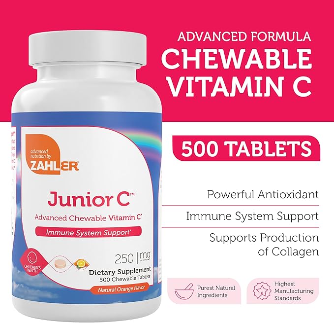 Zahler Junior C Advanced Chewable Vitamin C for Kids - Immune Support Kids Vitamins in Delicious Orange Flavor - Kosher Kids Vitamin C for Immunity - Vitamin C Chewable Antioxidant - (500 Count)