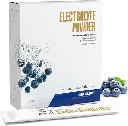 Maxler Electrolyte Powder - Hydration Packets Drink Mix with Trace Mineral Complex - Keto Electrolytes Powder Packets with Natural Flavors and Sweeteners - 15 Servings - Blueberry