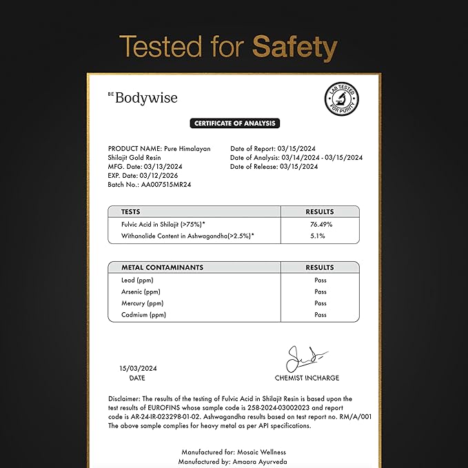 Be Bodywise Pure Himalayan Shilajit Gummies Gold I Lab Tested I No Added Sugar I Ashwagandha, Gokshura| Fulvic Acid & 85+ Trace Minerals I for Men, Women I Non-GMO I 100% Natural & Organic I 60 Gummy