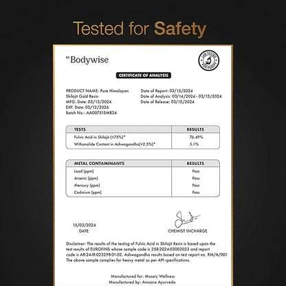 Be Bodywise Pure Himalayan Shilajit Gummies Gold I No Added Sugar I Ashwagandha, Gokshura| Fulvic Acid & 85+ Trace Minerals I for Men, Women I Non-GMO I 100% Natural & Organic I 120 Gummy I Pouch