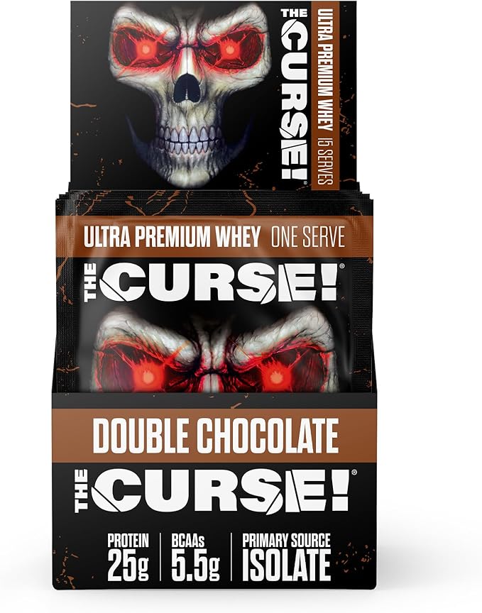 JNX SPORTS The Curse! Ultra Premium Whey Protein Powder Double Chocolate 15 Box Samples | 25g Protein Per Serve, Primary Source Whey Isolate