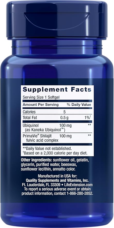 Life Extension Super Ubiquinol CoQ10 with Enhanced Mitochondrial Support, ubiquinol CoQ10, shilajit, potent heart health & cellular energy production support, ultra-absorbable, gluten-free, 60 softgel