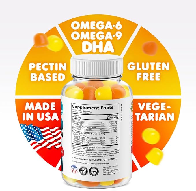 DR. MORITZ Vegan Omega 3 Gummies for Kids & Toddlers (90 Count), Omega 3 Kids Gummies with Omega 6 & 9, Kids Omega 3 Gummies for Brain & Heart Health, No Fish Oil & Gluten-Free