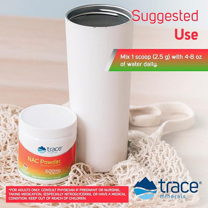 Trace Minerals | NAC Powder with N-Acetyl L-Cysteine Amino Acids | 600 mg to Support Immune System and Normally Functioning Liver and Kidneys | Natural Watermelon Flavor | 30 Servings, 2.6 oz jar