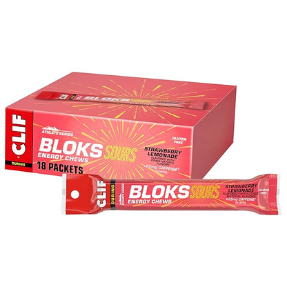 Clif Bloks Sours - Strawberry Lemonade Flavor with Caffeine - Energy Chews - Non-GMO - Plant Based - Fast Fuel for Cycling and Running - Quick Carbohydrates and Electrolytes - 2.12 oz. (18 Count)