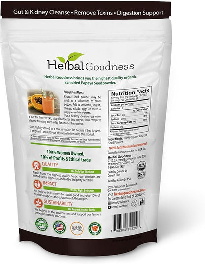 Organic Papaya Seeds Powder 4oz - 100% Natural Cleanse with Papain for Gut & Digestive Health Support - Papaya Seed for Body Detox & Colon Broom Formula - 1 Pack