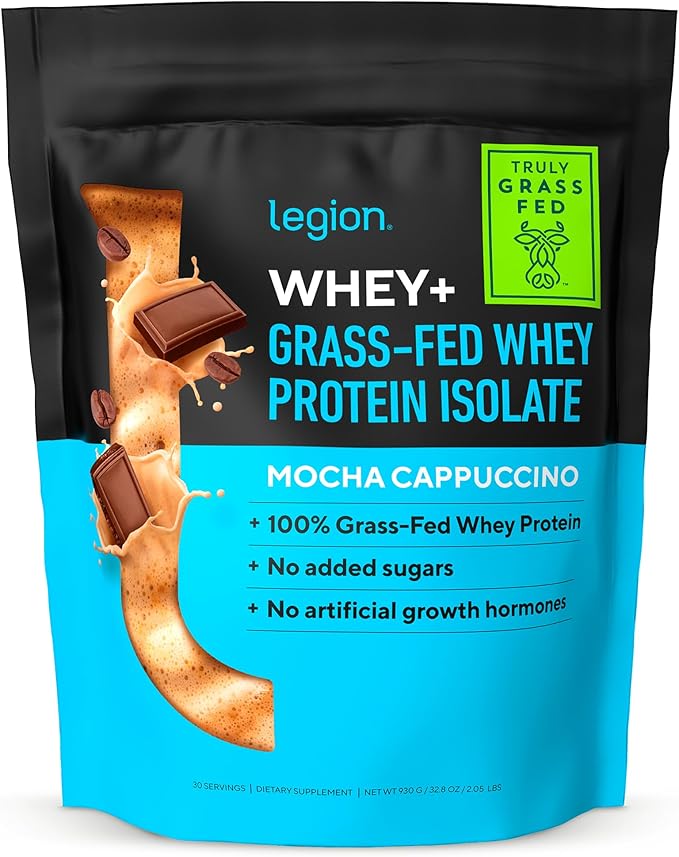 LEGION Whey+ Whey Isolate Protein Powder from Grass Fed Cows - Low Carb, Low Calorie, Non-GMO, Lactose Free, Gluten Free, Sugar Free, All Natural Whey Protein Isolate 30 Serving (Mocha Cappuccino)