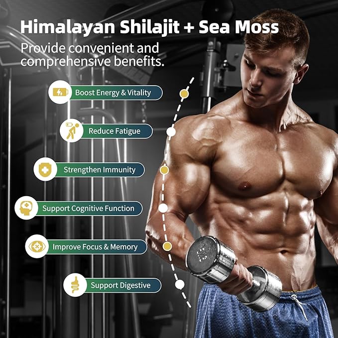 Sea Moss and Shilajit Bundle, All in 1 Supplements with Shilajit 720,000mg, Sea Moss 684,000mg, Coenzyme Q10, Black Seed, Ashwagandha, Burdock for Energy, Antioxidant, Immune Support, 240 Capsules