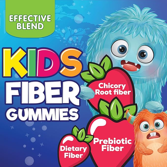 Fiber Gummies for Kids Supplement - Daily Prebiotic Fiber for Kids, Supports Regularity, Digestive Health & Immune Support, Nature's Plant Based Chicory Root Vitamins, Vegan, Berry Flavor, 60 Gummies