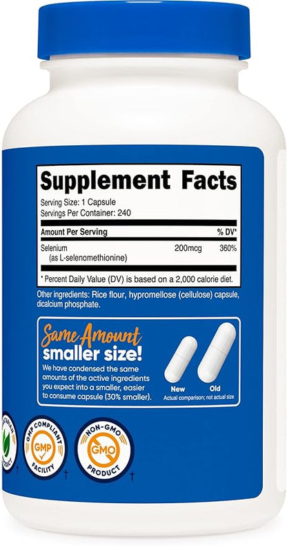 Nutricost Selenium 200mcg, 240 Veggie Caps (2 Bottles) - Non-GMO, Gluten Free L-Selenomethionine