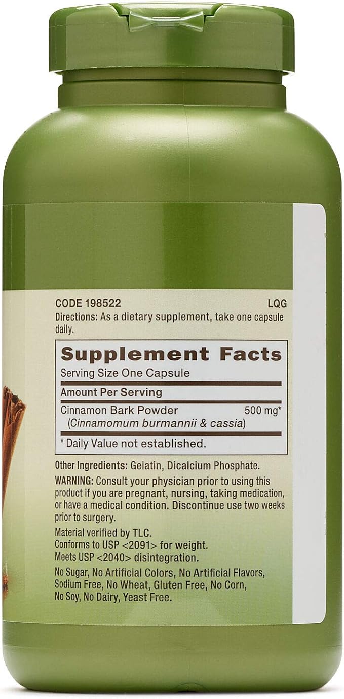 GNC Herbal Plus Cinnamon Bark 500mg, 200 Capsules, Traditional Ayurvedic Herb