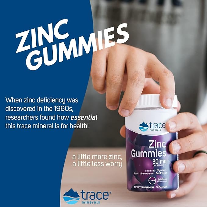 Trace Minerals Zinc Gummies - Chewable Zinc Supplement with Elderberry - Supports Immune System Health - Supplement to Aid Healthy Digestion & Development - Elderberry, 60 Gummies (30 Servings)