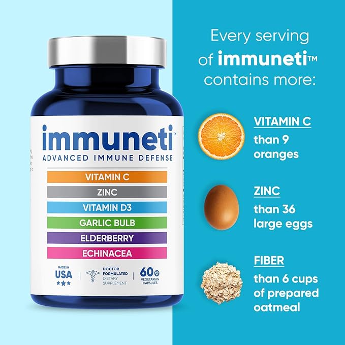 Immuneti - Advanced Immune Defense, 6-in-1 Powerful Blend of Vitamin C, Vitamin D3, Zinc, Elderberries, Garlic Bulb, Echinacea - 3 Pack - Supports Overall Health