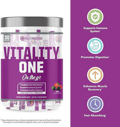 NutraOne VitalityOne On The Go Complete Multivitamin, Probiotic and Enzyme Blend Orange Cream – 30 Servings