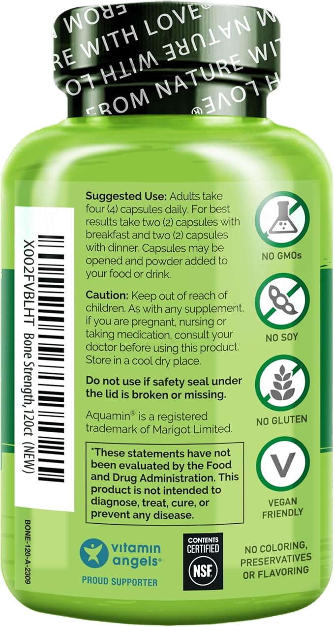 NATURELO Calcium Supplement - with Vitamin C, Vitamin D3, K2, and Calcium Magnesium Zinc for Bone Strength with Calcium 600mg - Plant-Based, 120 Vegetarian Capsules, Non-GMO, Soy & Gluten-Free