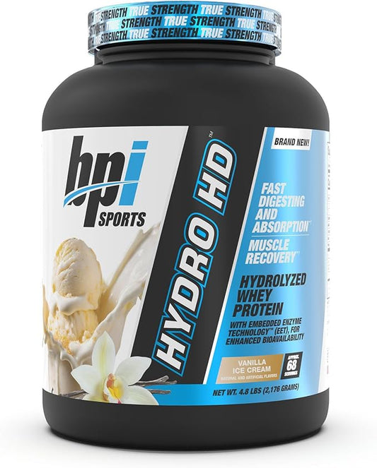 BPI Sports Hydro HD - 100% Hydrolyzed Whey Protein Powder - Muscle Growth, Recovery, 25g of Protein, Low Carb, Low Sugar, Fast Absorbing (68 Servings, Vanilla Ice Cream)
