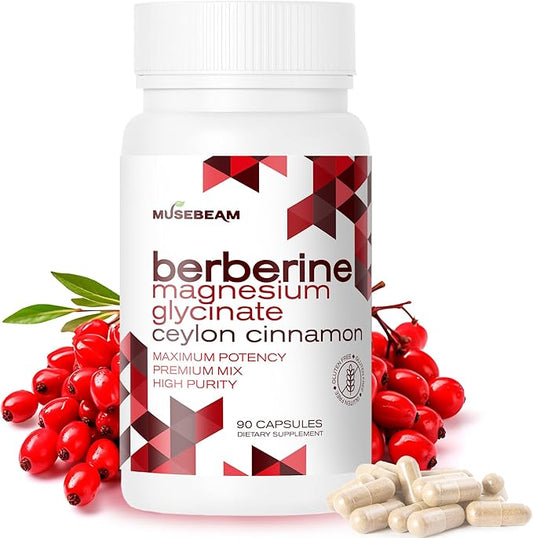 Berberine HCL Magnesium Glycinate Supplement - 1800mg High Purity Capsules with Ceylon Cinnamon - Vegan Friendly Non-GMO Gluten-Free Sugar Free Pill for Men Women