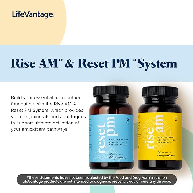 LifeVantage Rise AM & Reset PM System - Combination of Rise AM & Reset PM System, a Multivitamin for Men and Women Supplement Provides Vitamins, Minerals, and Adaptogens. - 60 Tablets per Bottle