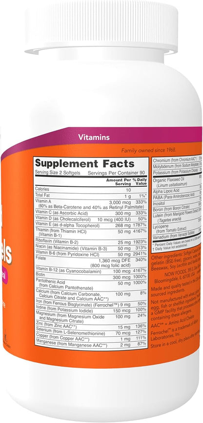 NOW Foods Supplements, Liquid Multi Gels with Lutein and Lycopene, plus Flax Seed Oil, 180 Softgels