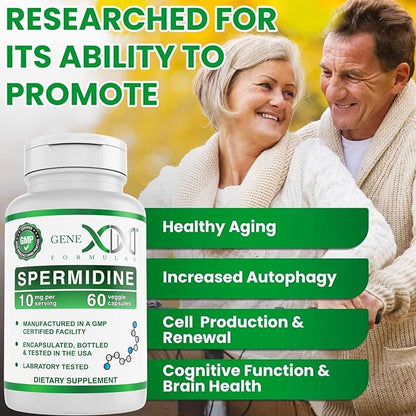 Genex Formulas Spermidine Supplement (60 Vegan Capsules)-10mg of Spermidine from Wheat Germ Extract, Autophagy Supplement for Healthy Aging & Cell Renewal, Non-GMO, Gluten-Free