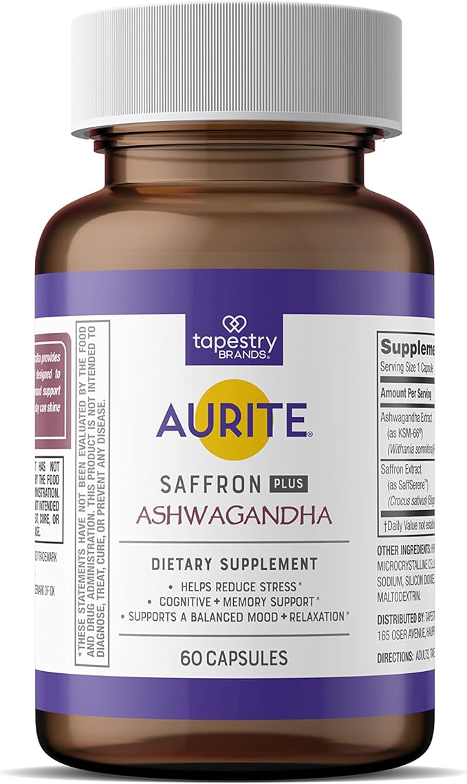 Saffron Ashwagandha Supplement | Stress Management, Mood Support, Long-Term Memory, for Women & Men. 60 Count, Vegetarian Friendly, Non-GMO, Gluten-Free, Soy-Free (2 Months of Supply)