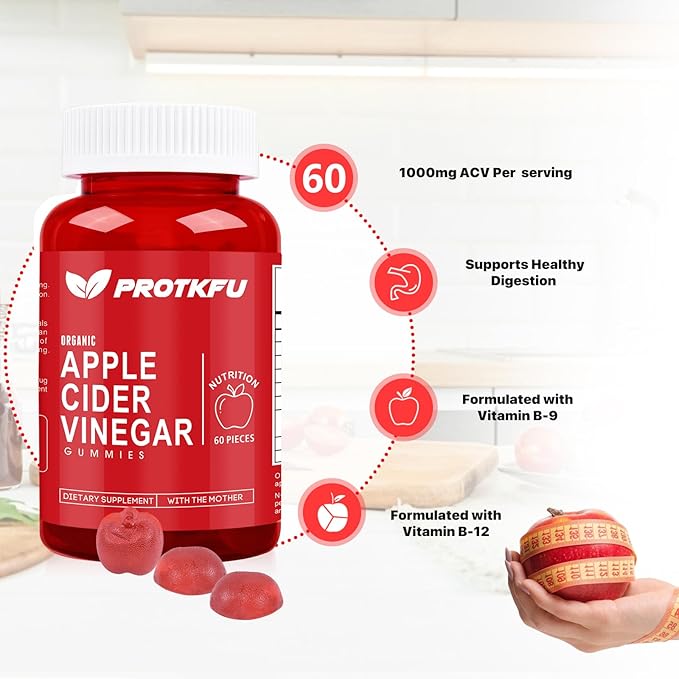 Apple Cider Vinegar Gummies, 120 Count Max Strength 1000mg ACV Gummies with Vitamin B12 & B6 Gummies, for Metabolism, Digestion, Detox, Gut & Immune Health, Vegan & Non-GMO, Gelatin-Free