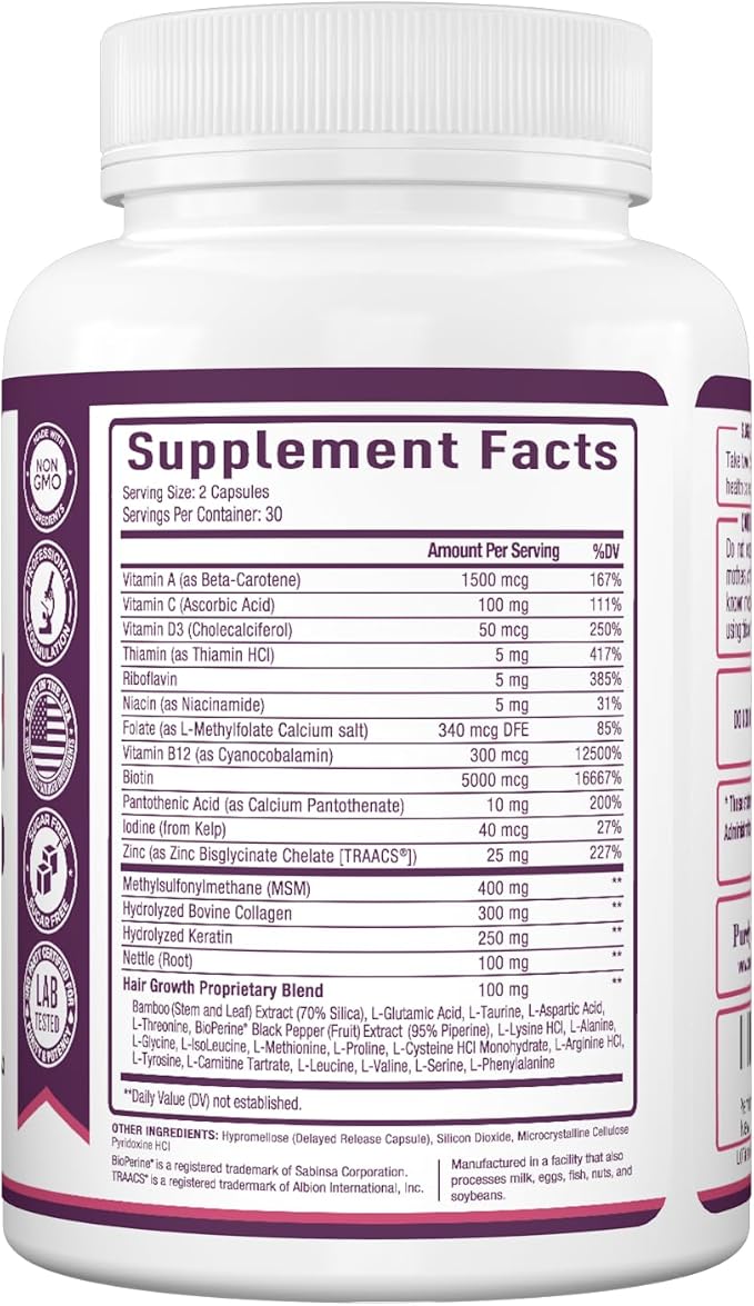 Premium Hair Growth for Women & Men - Hair Growth Vitamins w/ Biotin & Keratin - Prevents Hair Loss & Thinning, Supports Thicker Healthier Hair Growth - Supplement for All Hair Types, 60 Capsules