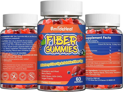 Fiber Gummies, Dietary Fiber, Soluble Fiber, for Women and Men, Gut Health Support, Non-GMOs, Non-Gluten, Vegan, Mixed Berry and Strawberry Flavor, 60 Count Gummies(Pack of 2)
