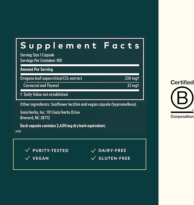 Gaia Herbs Oil of Oregano - Immune and Antioxidant Support Supplement to Help Sustain Overall Well-Being - with Oregano Oil, Carvacrol, and Thymol - 180 Vegan Liquid Phyto-Capsules (90-Day Supply)