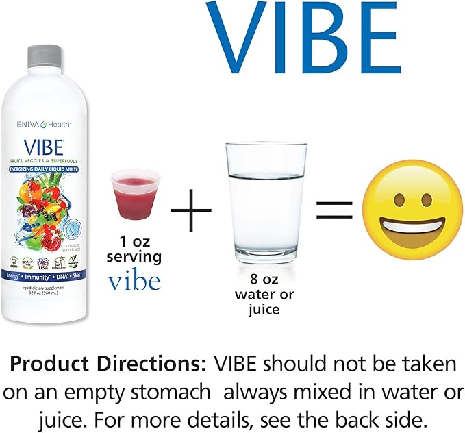 Eniva Health Vibe Liquid Multivitamins Mineral Supplements with Vitamins A, B12, C, D, E & Amino Acids | Fruits and Veggies Daily Supplement for Women & Men | Doctor Formulated | USA Made | 32 oz