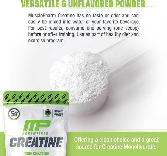 MusclePharm Essentials Creatine Monohydrate Powder, Pre Workout Muscle Builder & Post Workout Muscle Recovery Supplement, Ultra-Pure 100% Monohydrate Creatine Powder, 60 Servings, Unflavored