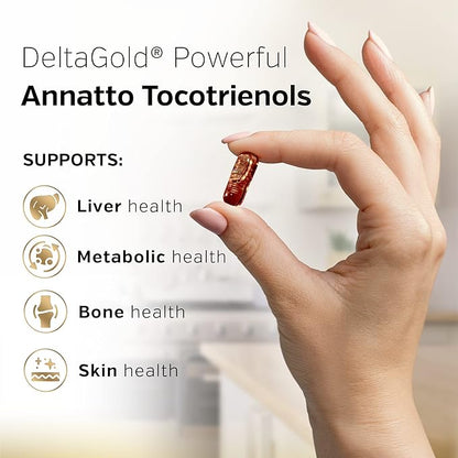 Sunergetic Premium Annatto Tocotrienol Supplement – with DeltaGold – Tocotrienols Vitamin E 300 mg – Supports Liver, Immune & Heart Health - Delta + Gamma Tocotrienols (60 Liquid Capsules)