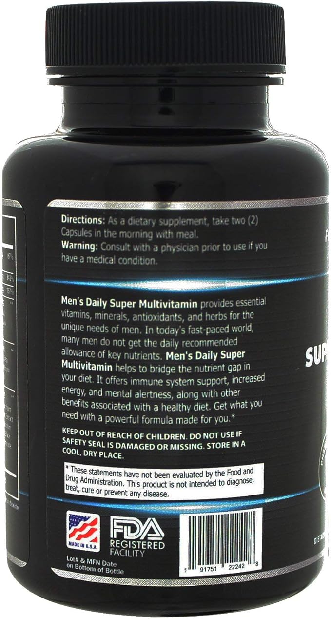 Men's Daily Super Multi-Vitamin for Men - 60 Ct Blend of Vitamins, Minerals, Plus Herbs for Prostate Health and General Energy/Focus