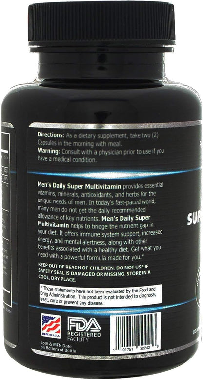 Men's Daily Super Multi-Vitamin for Men - 60 Ct Blend of Vitamins, Minerals, Plus Herbs for Prostate Health and General Energy/Focus