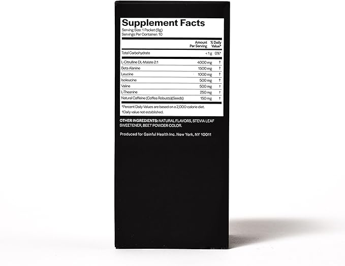 Gainful Pre Workout Powder with Natural Caffeine & L Theanine for Energy & Focus, L Citrulline & Beta Alanine for Endurance, BCAA's for Muscle Recovery, Vegan, Strawberry Lemonade, 10 Ct