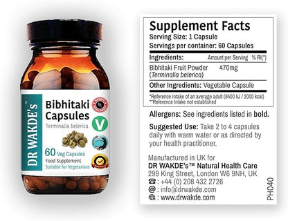 DR WAKDE'S Bibhitaki Capsules (Beheda, Terminalia belerica, 60 Veg Caps, Plant-Based Supplement, Ayurvedic Herb, All Natural, Vegan)