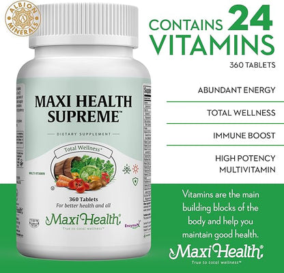 Maxi Health Supreme High Potency Multivitamin & Mineral for Wellness, Immune Boost & Antioxidant Defense, Includes Vitamin A, Vitamin C, Vit D and E, Vitamin B12, B6, Biotin, Selenium, Zinc, Inositol…